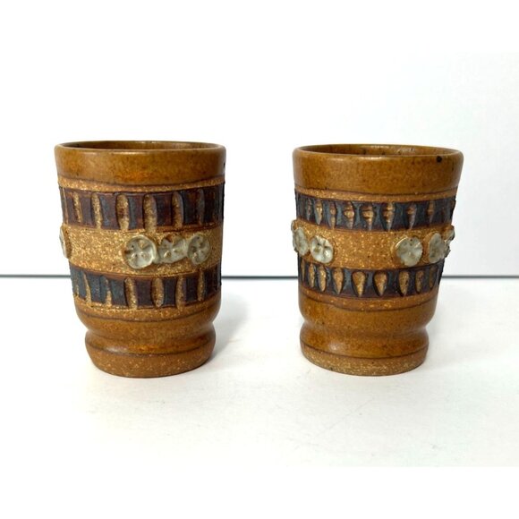 Set of 2 Ed Schrock Down to Earth Juice Glasses Clay Stoneware Pottery - Picture 5 of 8